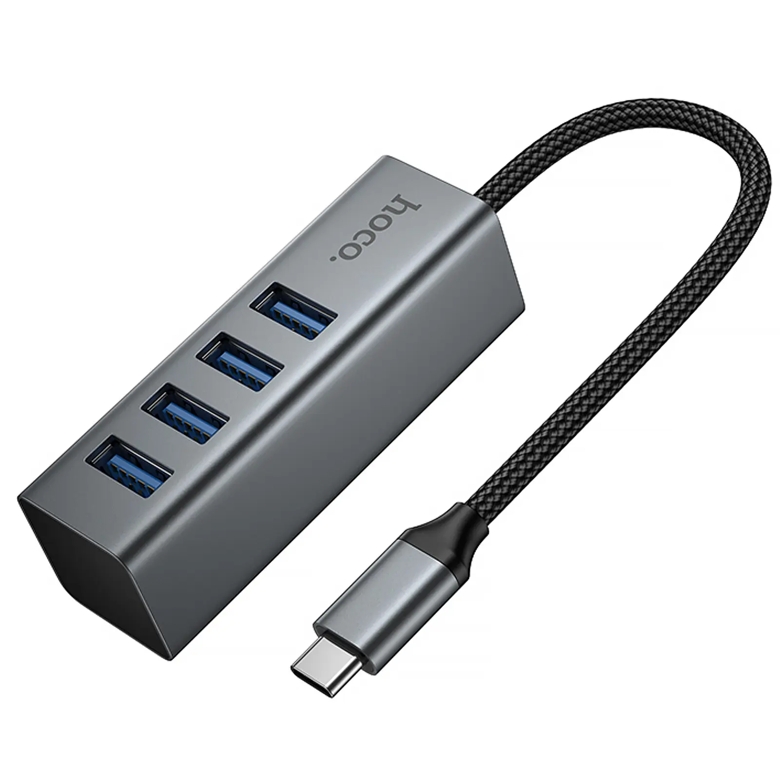 Перехідник HUB Hoco HB1C 4in1 (Type-C to 4xUSB 3.0) (0.2m), Metal gray 2, купити оптом з доставкою