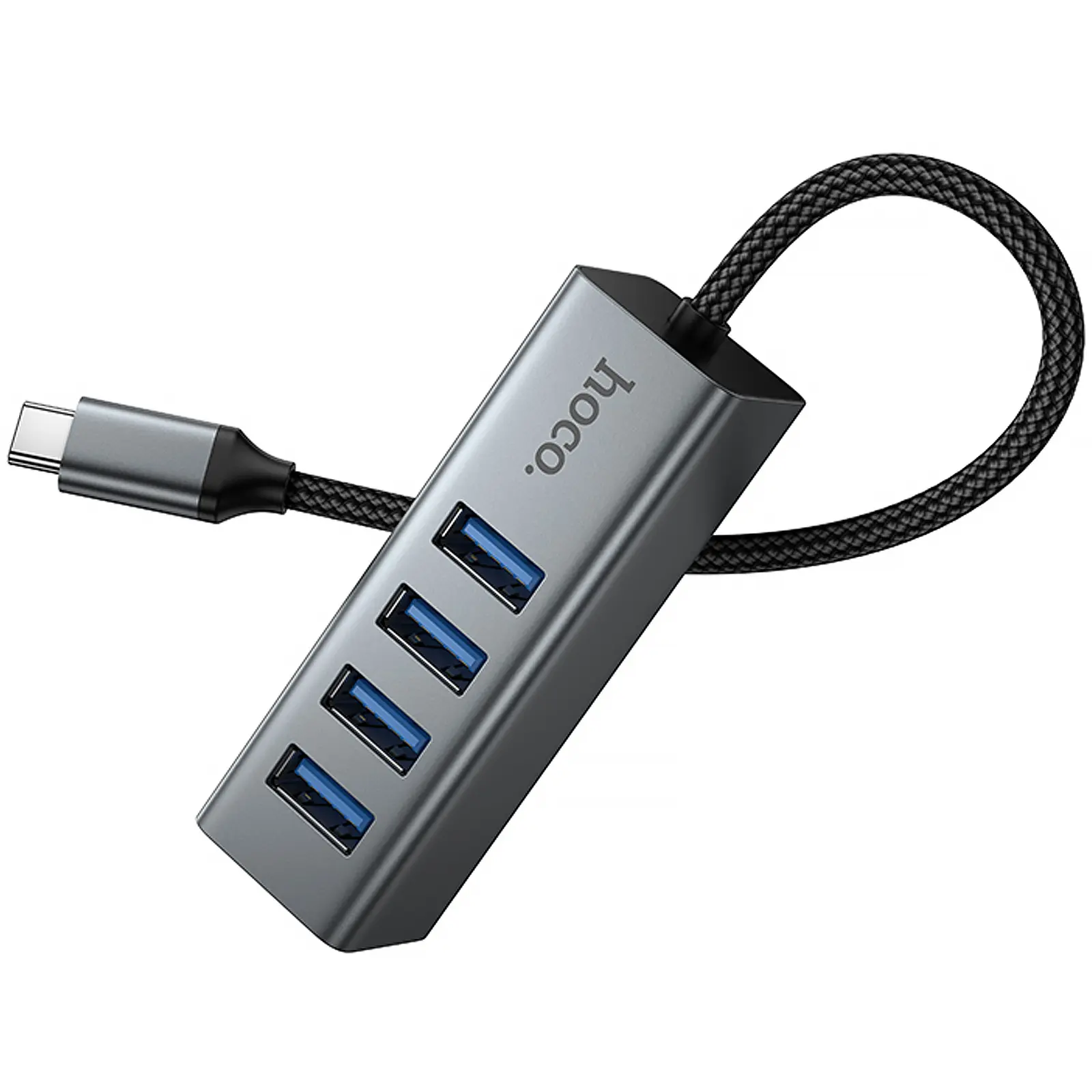Перехідник HUB Hoco HB1C 4in1 (Type-C to 4xUSB 3.0) (0.2m), Metal gray 3, купити оптом з доставкою