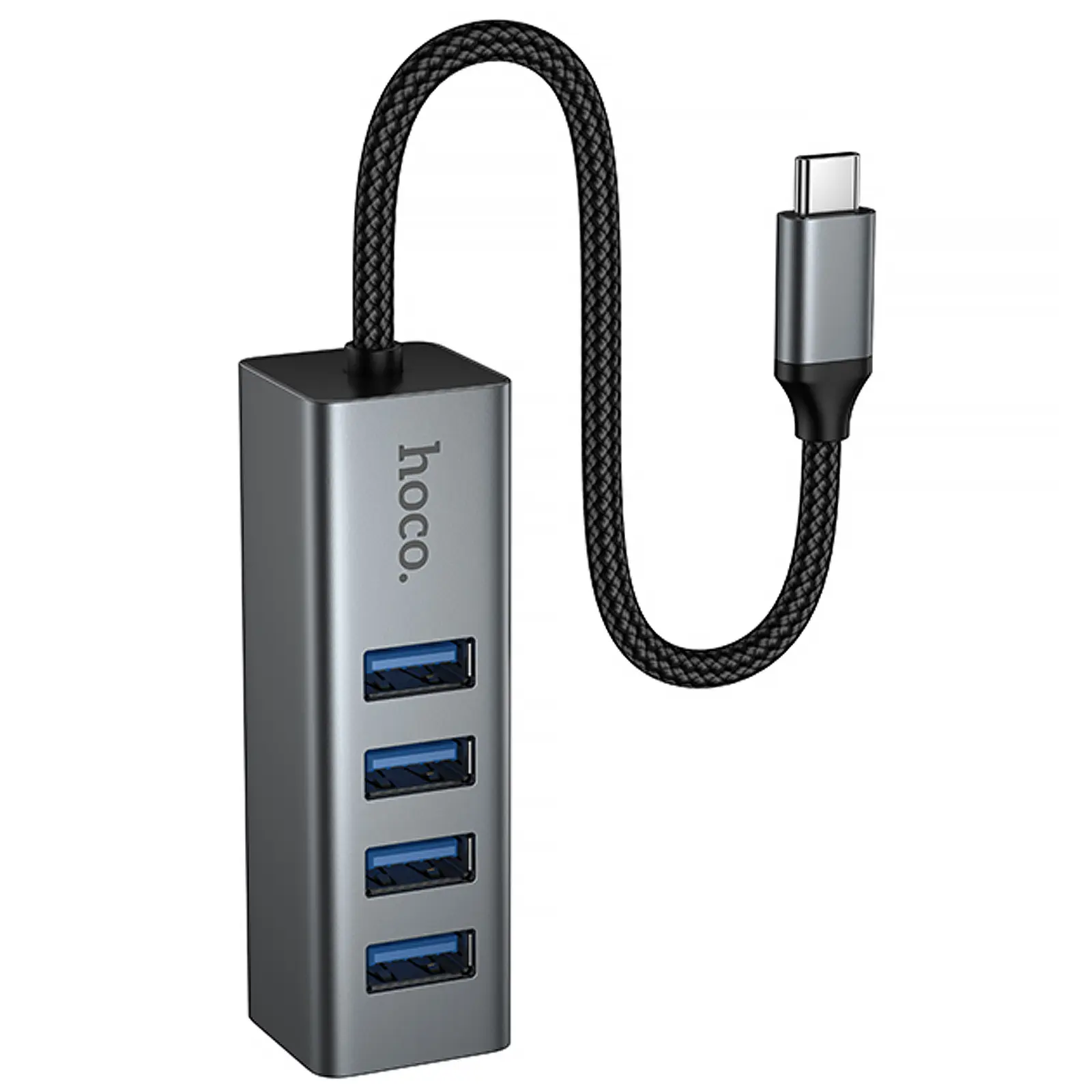 Перехідник HUB Hoco HB1C 4in1 (Type-C to 4xUSB 3.0) (0.2m), Metal gray 4, купити оптом з доставкою