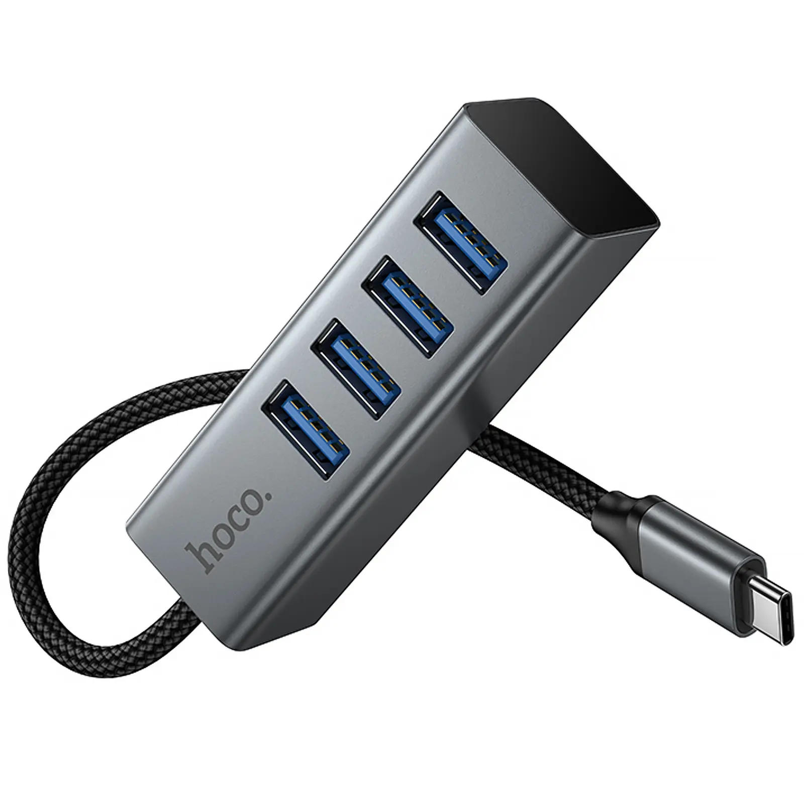 Перехідник HUB Hoco HB1C 4in1 (Type-C to 4xUSB 3.0) (0.2m), Metal gray 5, купити оптом з доставкою