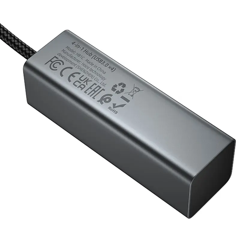 Перехідник HUB Hoco HB1C 4in1 (Type-C to 4xUSB 3.0) (0.2m), Metal gray 6, купити оптом з доставкою