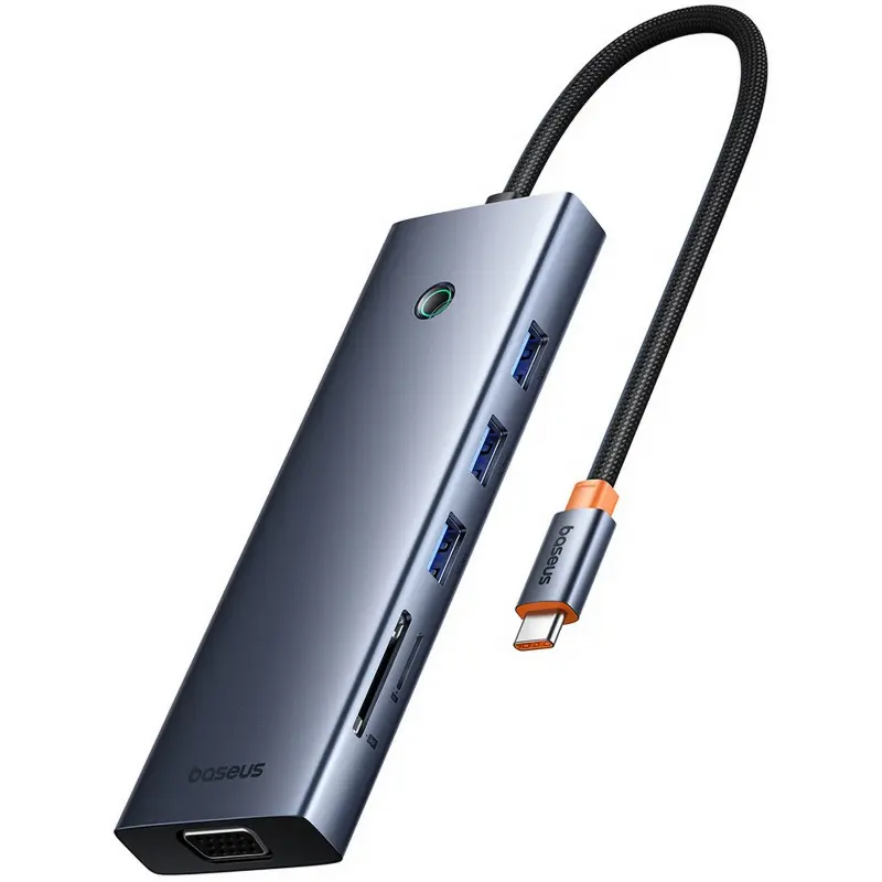 Переходник HUB Baseus UltraJoy 10-Port (Type-C to HDMI+VGA+USB3.0*3+PD+RJ45+SD/TF3+3.5mm) (80C8), Slate Grey, купить оптом с доставкой