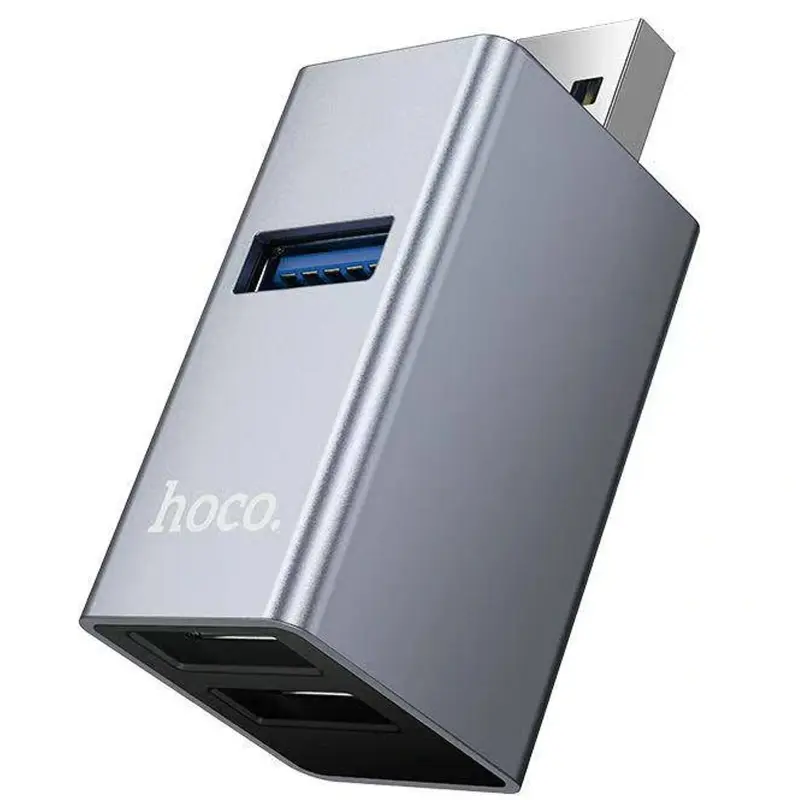 Перехідник HUB Hoco HB54 3in1 (USB to 2xUSB2.0+USB3.0), Metal grey, купити оптом з доставкою