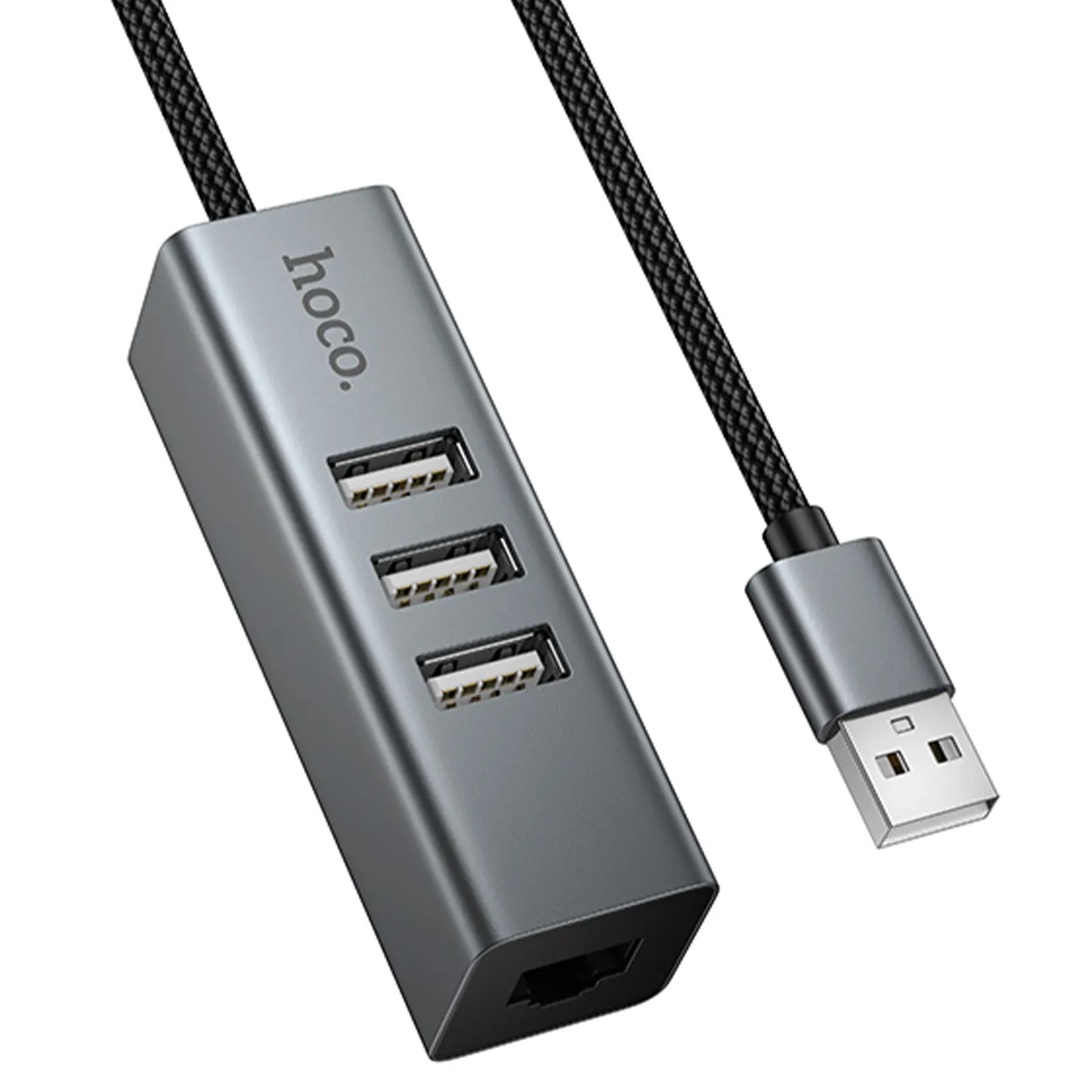 Перехідник HUB Hoco HB1D USB to USB2.0*3+RJ45, купити оптом з доставкою