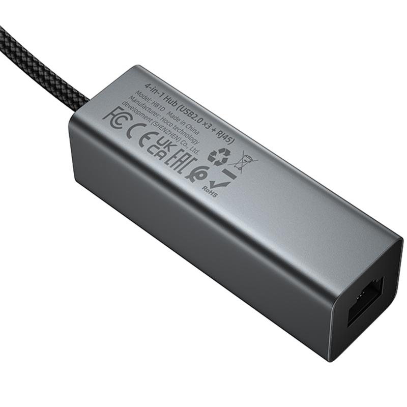 Перехідник HUB Hoco HB1D USB to USB2.0*3+RJ45 на малюнкі №3