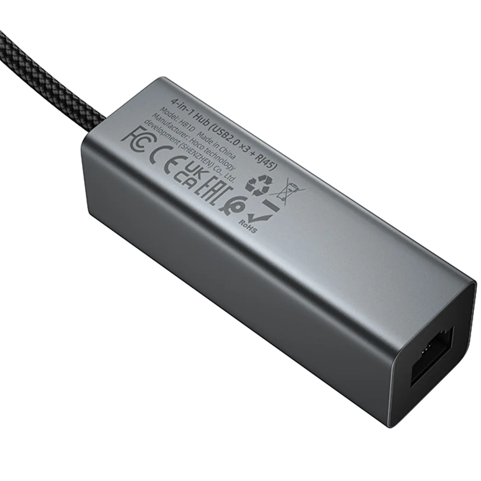 Перехідник HUB Hoco HB1D USB to USB2.0*3+RJ45, Metal gray 2, купити оптом з доставкою
