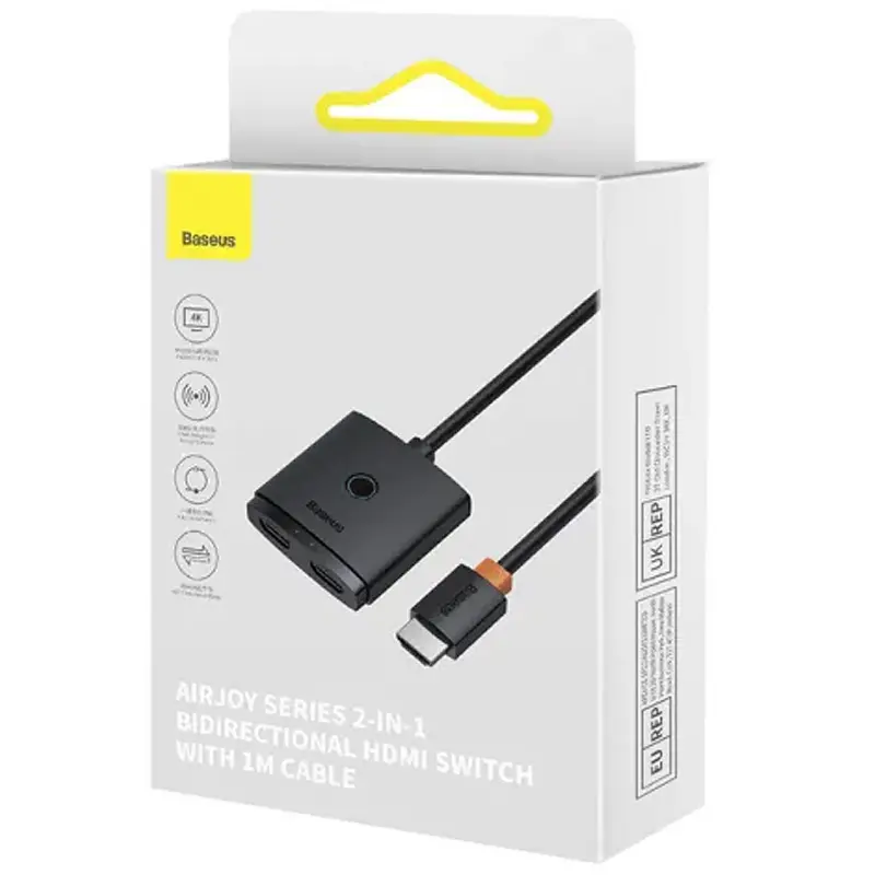 Переходник HUB Baseus AirJoy Series 2in1 HDMI to HDMI/HDMI (B01331105), Cluster Black 1, купить оптом с доставкой