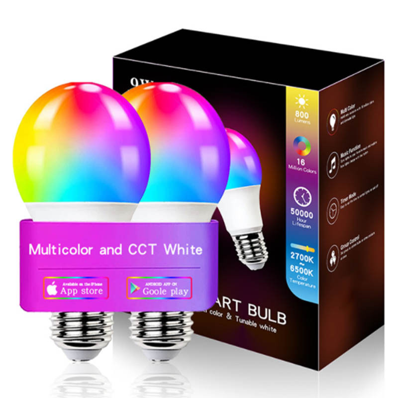 Уценка Светодиодная RGB лампочка Smart bulb light 2pcs with Bluetooth E27 with app, Поврежденная упаковка / White, купить оптом с доставкой