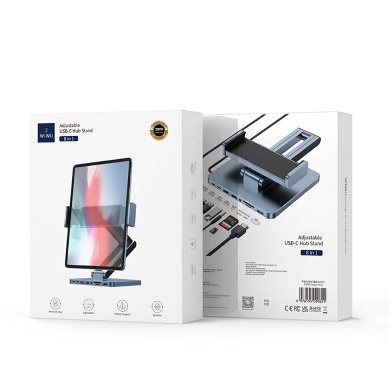 Підставка для планшетів+HUB WIWU AH801 Adjustable 8in1 (USB-C to HDMI+2xUSB-A+2xUSB-C+SD/TF+3.5mm) на малюнкі №6