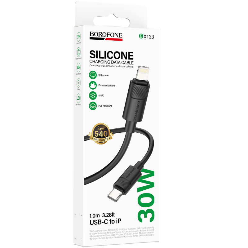 Дата кабель Borofone BX123 Leya Type-C to Lightning 30W (1m), Black 1, купить оптом с доставкой