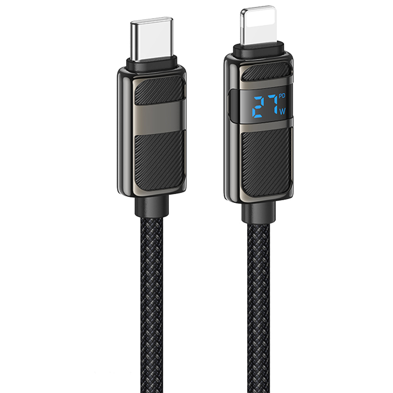 Уцінка Дата кабель Hoco U137 Line with display Type-C to Lightning 27W (1.2m), Пошкоджена упаковка / Black, купити оптом з доставкою