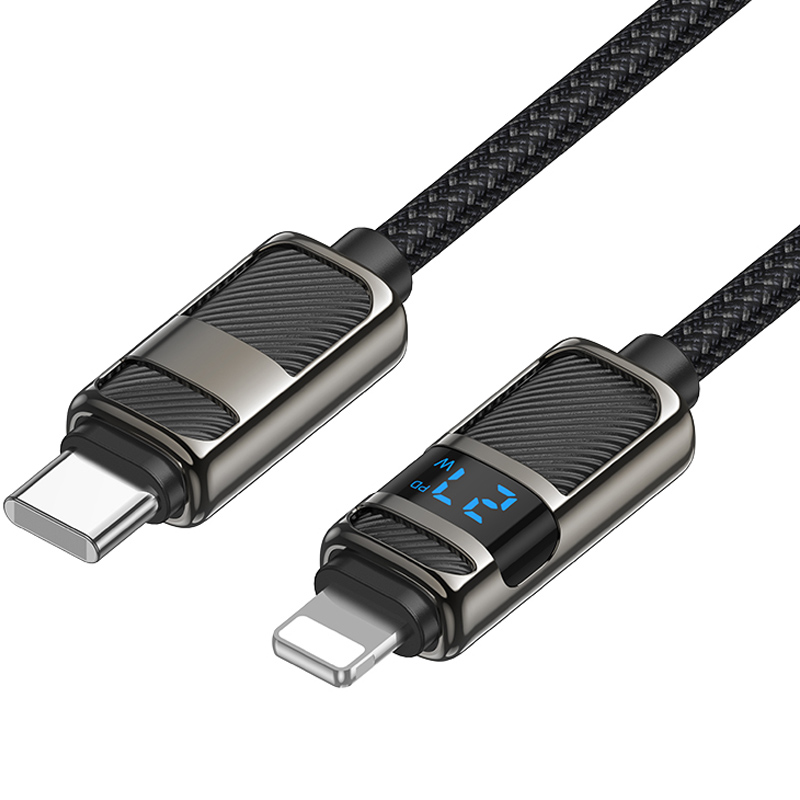 Уцінка Дата кабель Hoco U137 Line with display Type-C to Lightning 27W (1.2m), Пошкоджена упаковка / Black 1, купити оптом з доставкою