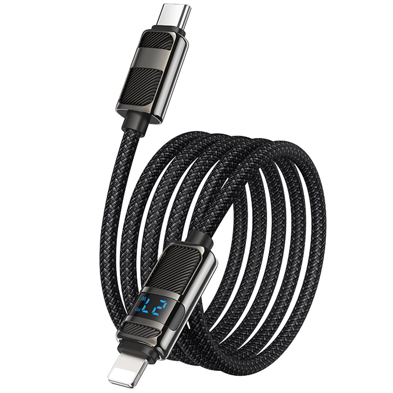 Уцінка Дата кабель Hoco U137 Line with display Type-C to Lightning 27W (1.2m), Пошкоджена упаковка / Black 4, купити оптом з доставкою