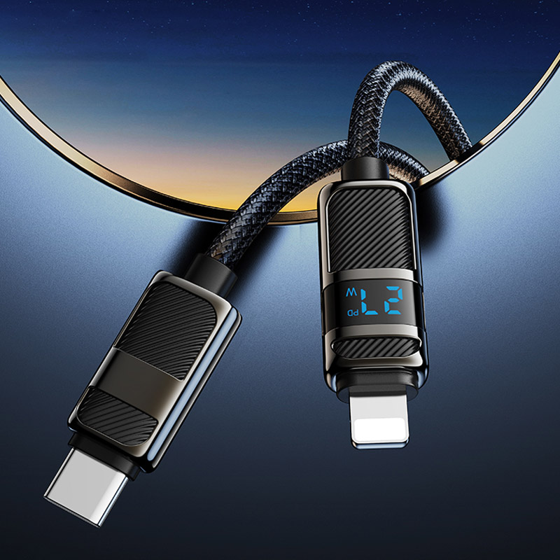 Уцінка Дата кабель Hoco U137 Line with display Type-C to Lightning 27W (1.2m), Пошкоджена упаковка / Black 5, купити оптом з доставкою