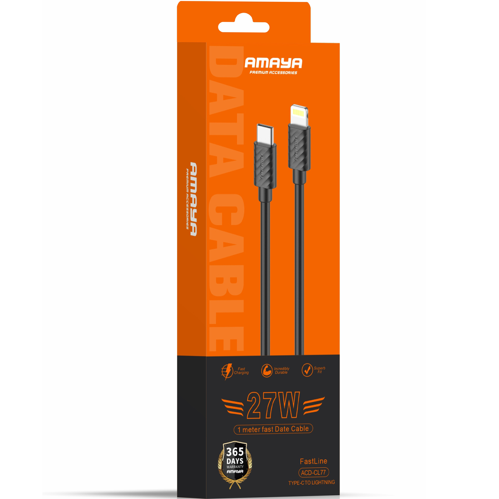 Дата кабель Amaya 77CL Type-C to Lightning 27W (1m), Black 1, купить оптом с доставкой
