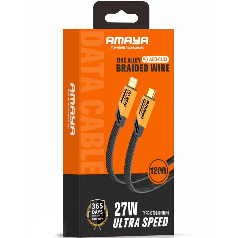 Дата кабель Amaya 33CL Type-C to Lightning 27W (1.2m), Yellow 1, купить оптом с доставкой
