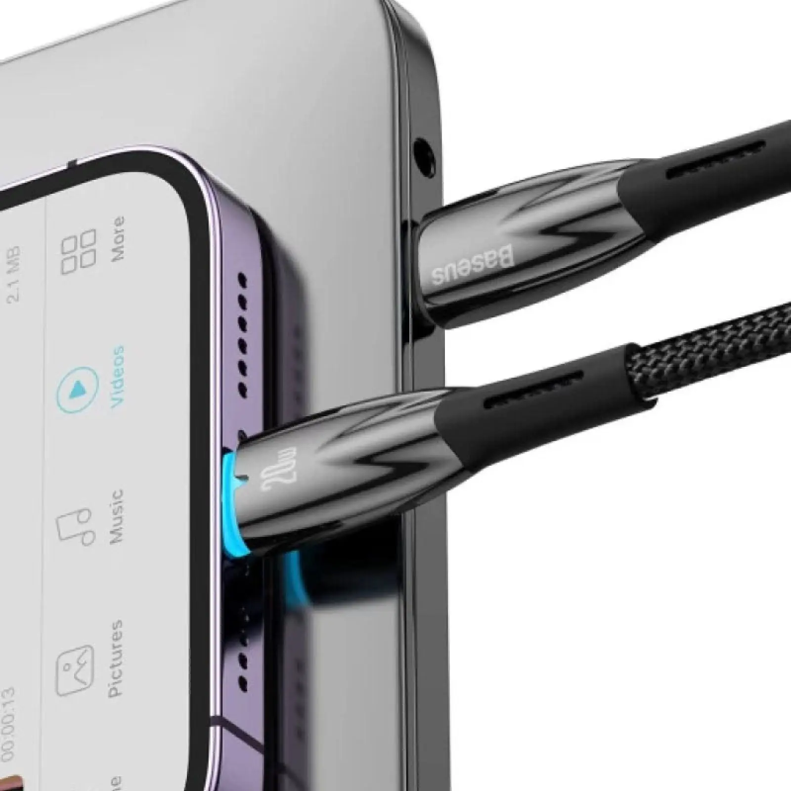 Дата кабель Baseus Glimmer Series Fast Charging Data Cable Type-C to Lightning 20W 1m (CADH000001), Black 2, купить оптом с доставкой