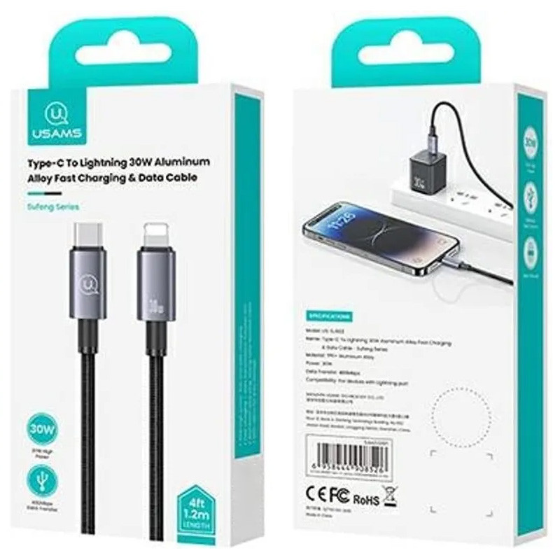 Дата кабель USAMS US-SJ662 Type-C to Lightning 30W Sufeng Series (1.2m) дивитися фото №4