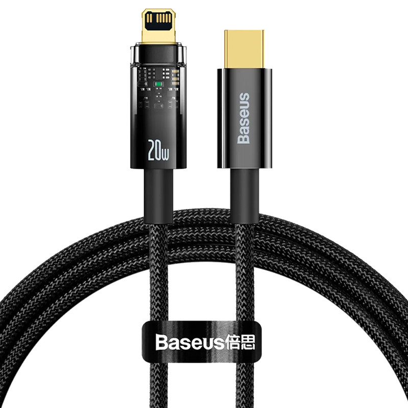 Дата кабель Baseus Explorer Auto Power-Off Fast Charging Type-C to Lightning 20W (1m) (CATS000001) на малюнкі №1