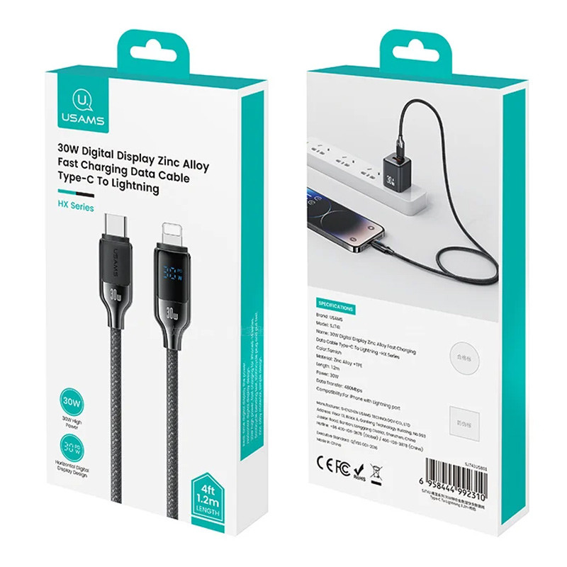 Дата кабель Usams US-SJ741 Digital Display HX Ser. Type-C to Lightning 30W (1.2m) на малюнкі №6