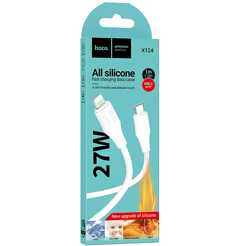 Дата кабель Hoco X124 Bien silicone Type-C to Lightning 27W (1m), White 1, купити оптом з доставкою