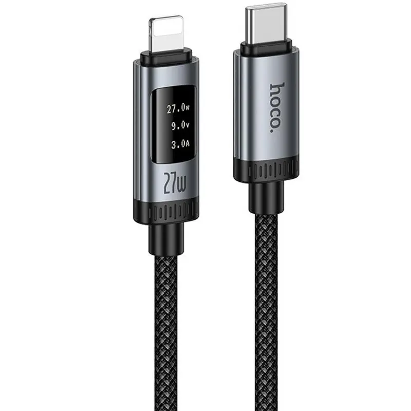 Дата кабель Hoco U148 Lord with display Type-C to Lightning 27W (1.2m), Black, купить оптом с доставкой