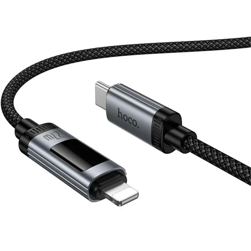 Дата кабель Hoco U148 Lord with display Type-C to Lightning 27W (1.2m), Black 1, купить оптом с доставкой