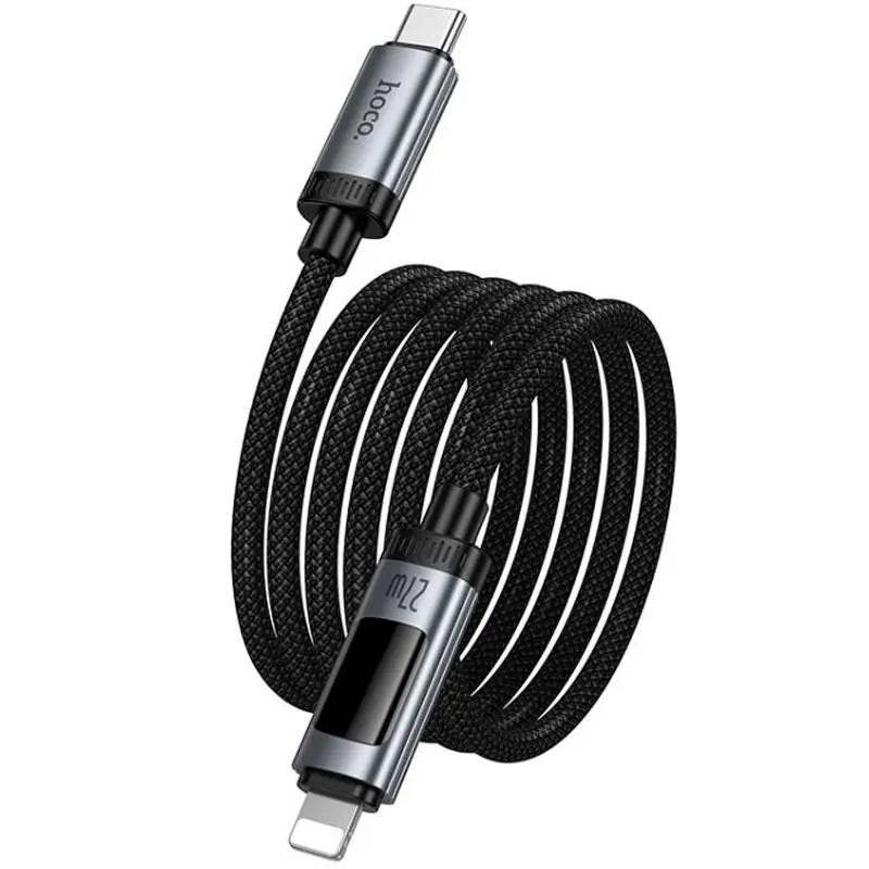 Дата кабель Hoco U148 Lord with display Type-C to Lightning 27W (1.2m), Black 2, купить оптом с доставкой