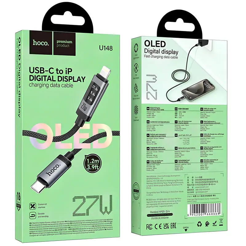 Дата кабель Hoco U148 Lord with display Type-C to Lightning 27W (1.2m), Black 3, купить оптом с доставкой