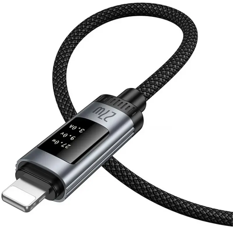 Дата кабель Hoco U148 Lord with display Type-C to Lightning 27W (1.2m), Black 4, купить оптом с доставкой