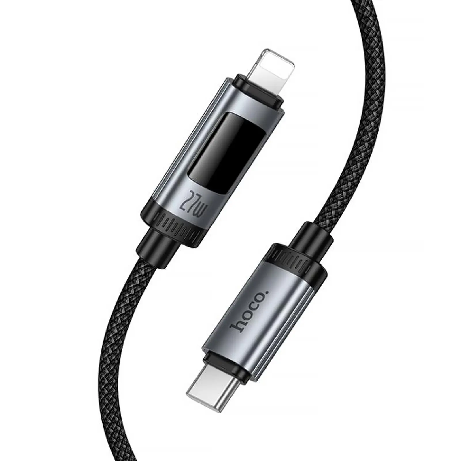 Дата кабель Hoco U148 Lord with display Type-C to Lightning 27W (1.2m), Black 5, купить оптом с доставкой