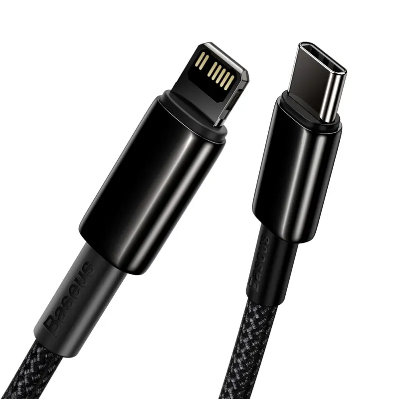 Дата кабель Baseus Tungsten Gold Type-C to Lightning PD 20W (2m) (CATLWJ), Черный 1, купить оптом с доставкой