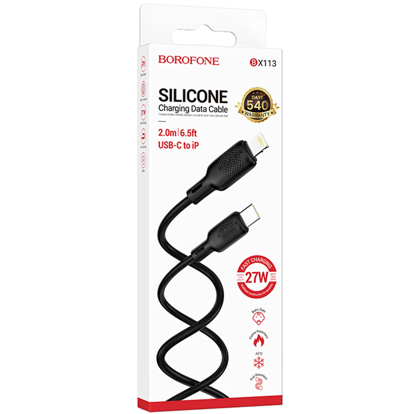 Дата кабель Borofone BX113 Lenny Type-C to Lightning 27W (2m), Black 1, купить оптом с доставкой