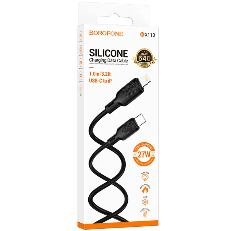 Дата кабель Borofone BX113 Lenny Type-C to Lightning 27W (1m), Black 1, купить оптом с доставкой