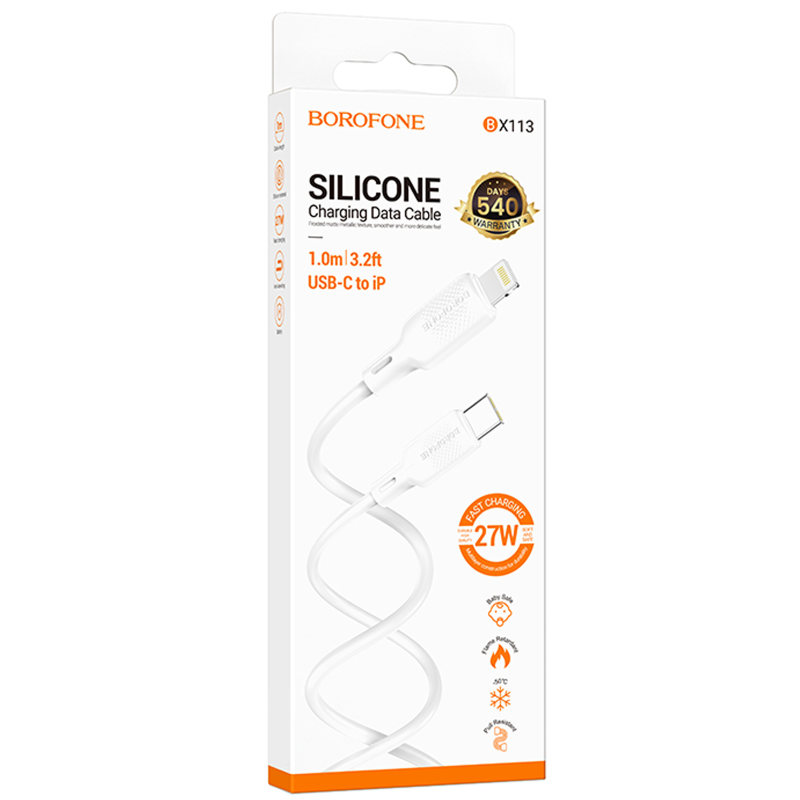 Дата кабель Borofone BX113 Lenny Type-C to Lightning 27W (1m), White 3, купить оптом с доставкой