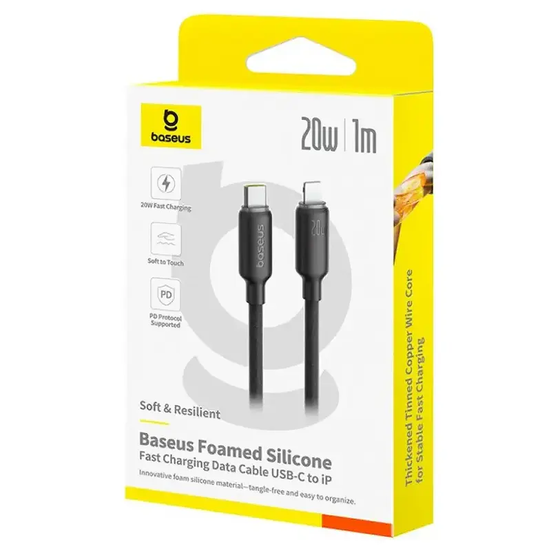 Дата кабель Baseus Foamed Silicone Type-C to Lightning 20W (1m) (E0426A), Cosmic Black 1, купить оптом с доставкой