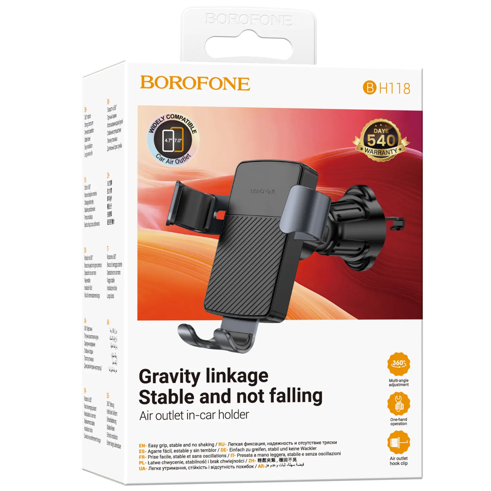 Автодержатель Borofone BH118 Refined, Black / Metal gray 1, купить оптом с доставкой