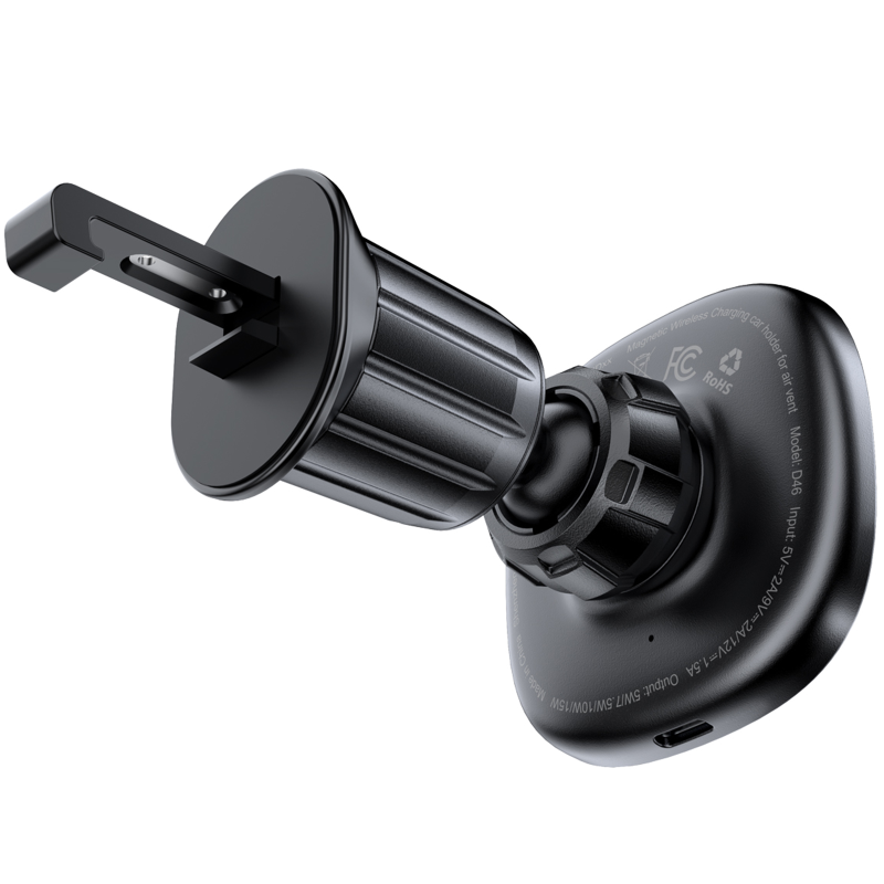 Автодержатель с БЗУ Acefast D46 QI2 Magnetic Charging 15W (air outlet), Black 2, купить оптом с доставкой