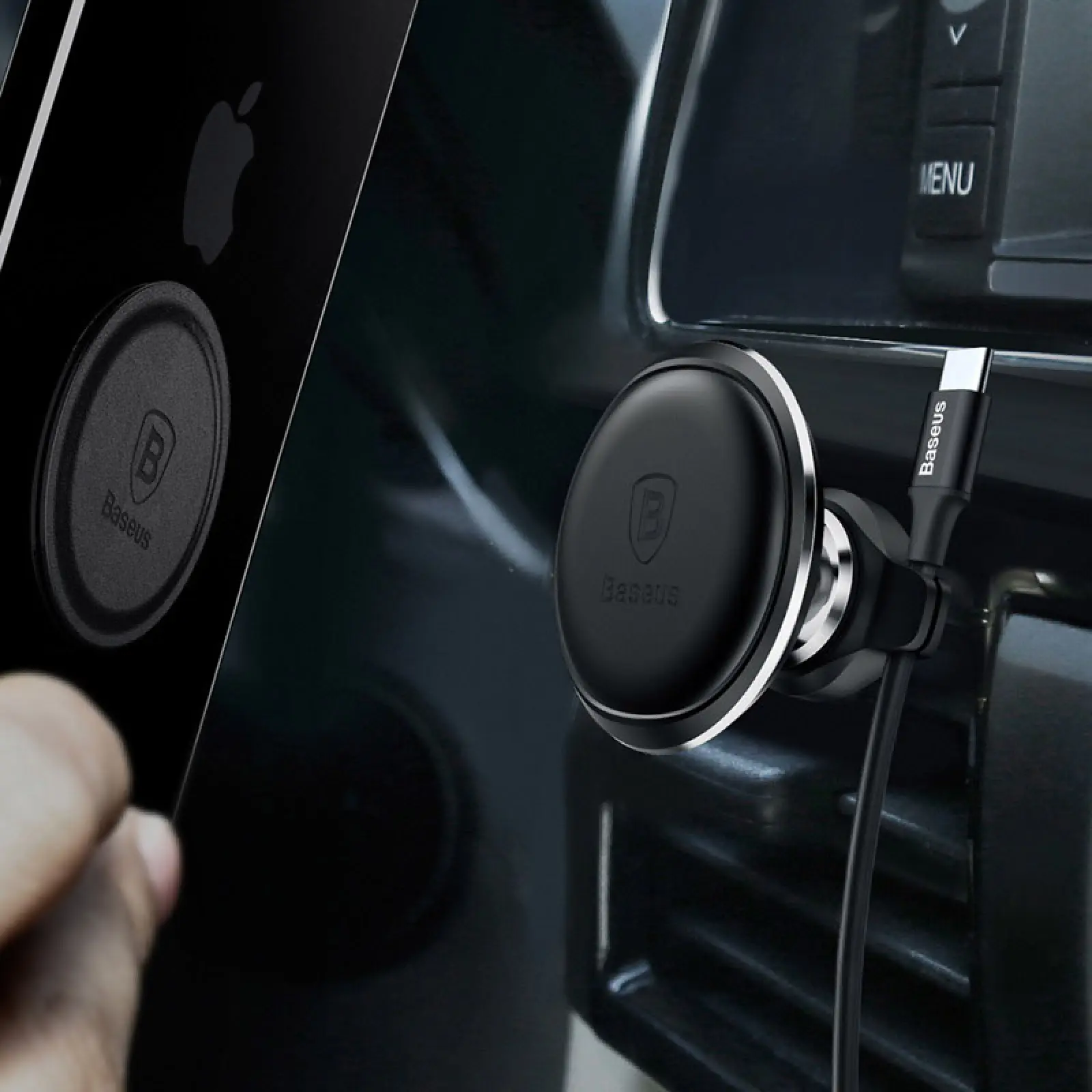 Автотримач Baseus Magnetic OS with cable clip (air outlet) (C40141201113), Black 3, купити оптом з доставкою