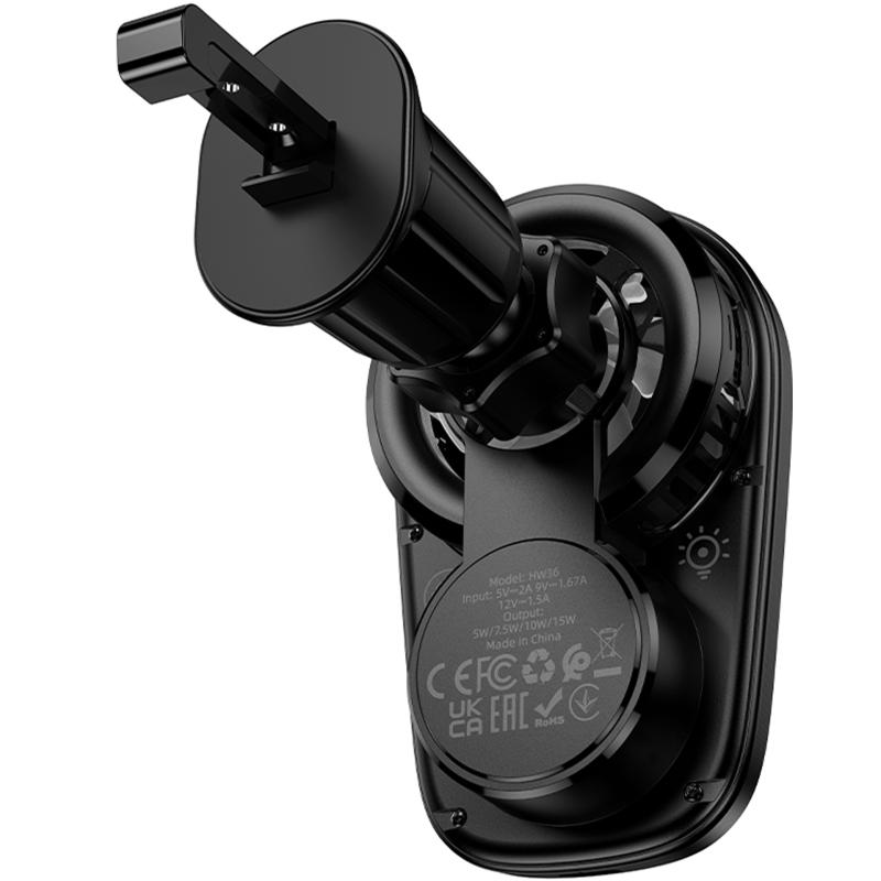 Автодержатель с БЗУ Hoco HW36 Electric 15W with cooler (air outlet) на картинке №3