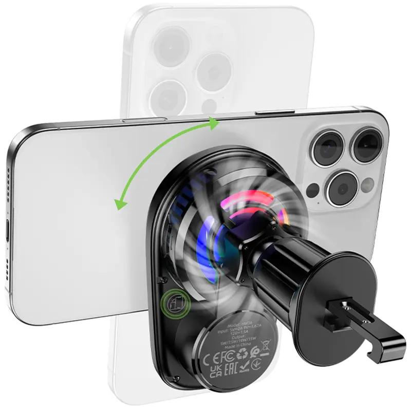 Автодержатель с БЗУ Hoco HW36 Electric 15W with cooler (air outlet), Black 4, купить оптом с доставкой