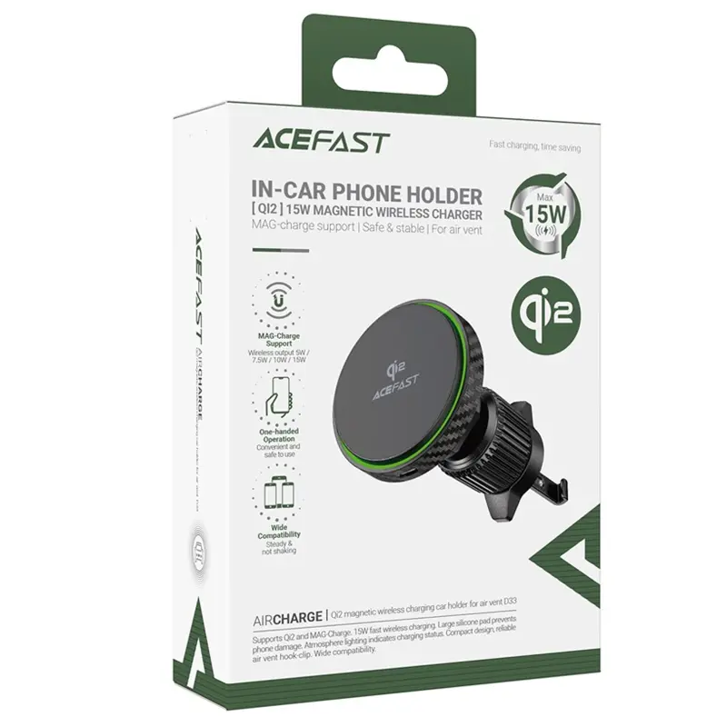 Автодержатель с БЗУ Acefast D33 Qi2 Magnetic Wireless Charging 15W, Black 1, купить оптом с доставкой