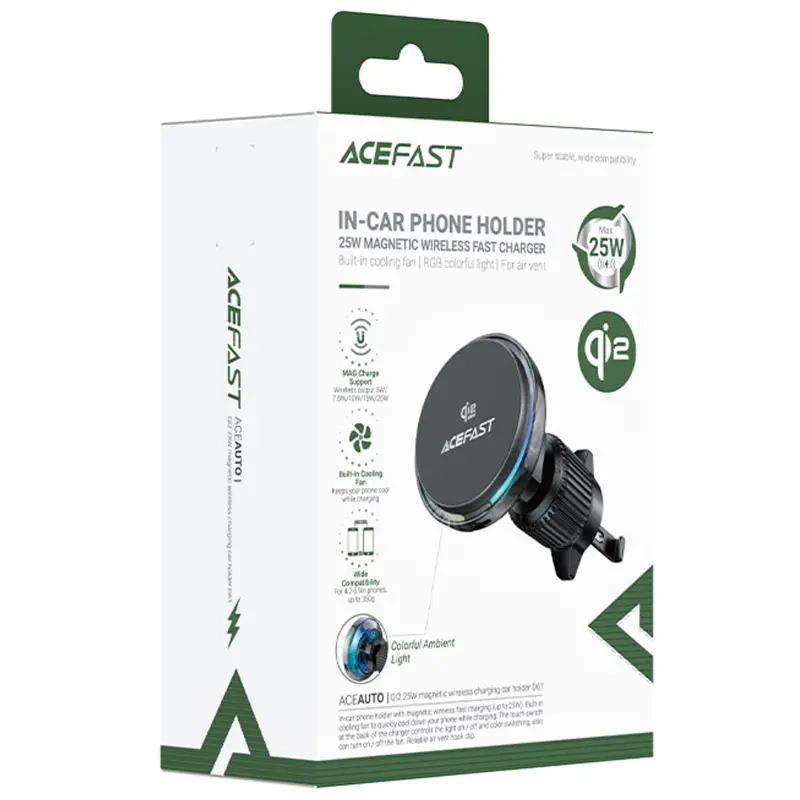 Автодержатель с БЗУ Acefast D61 Magnetic Wireless Charging Qi2 25W, Gray 1, купить оптом с доставкой