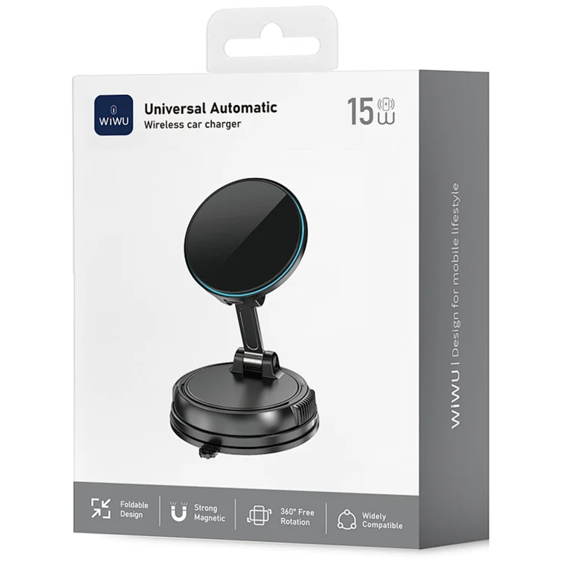 Автодержатель с БЗУ WIWU CH-326 Universal Vacuum Suction Magnetic 15W, Black 5, купить оптом с доставкой