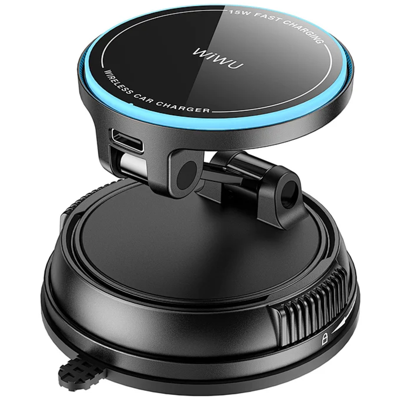 Автодержатель с БЗУ WIWU CH-326 Universal Vacuum Suction Magnetic 15W, Black 7, купить оптом с доставкой