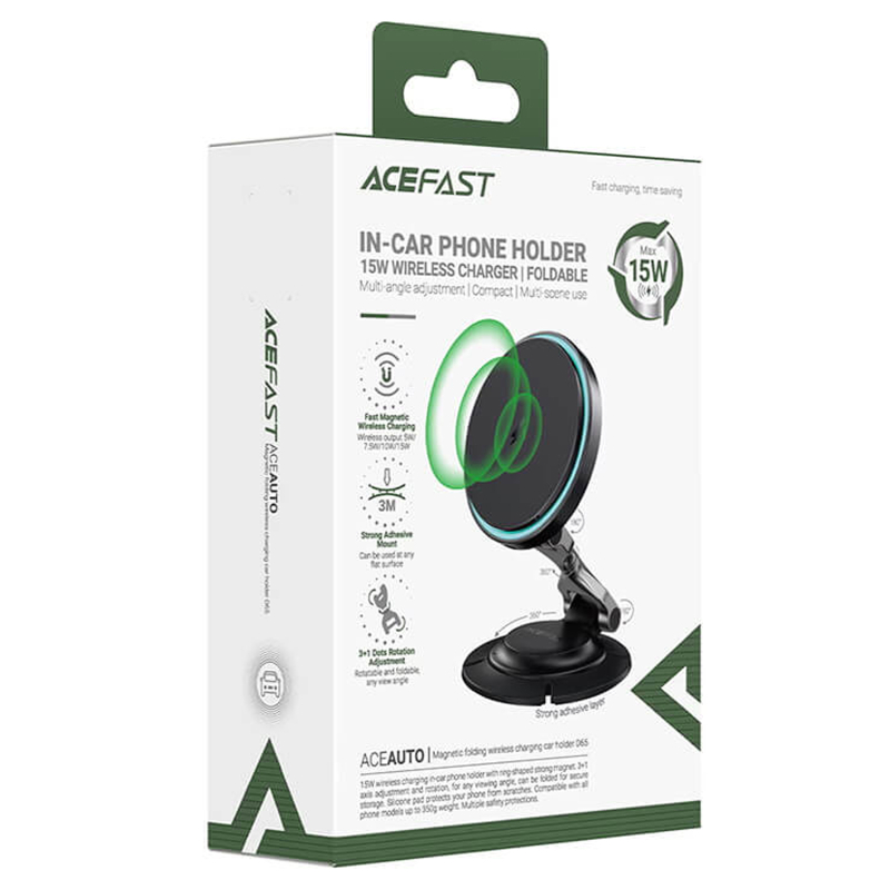 Автодержатель с БЗУ Acefast D65 Magnetic Wireless Charging 15W на картинке №5