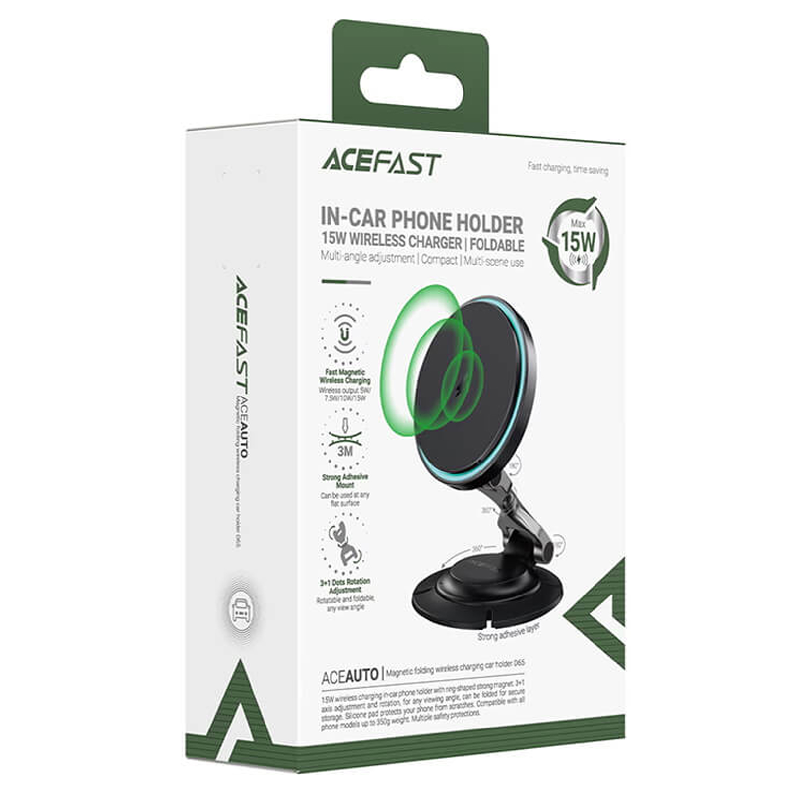 Автодержатель с БЗУ Acefast D65 Magnetic Wireless Charging 15W, Black 4, купить оптом с доставкой