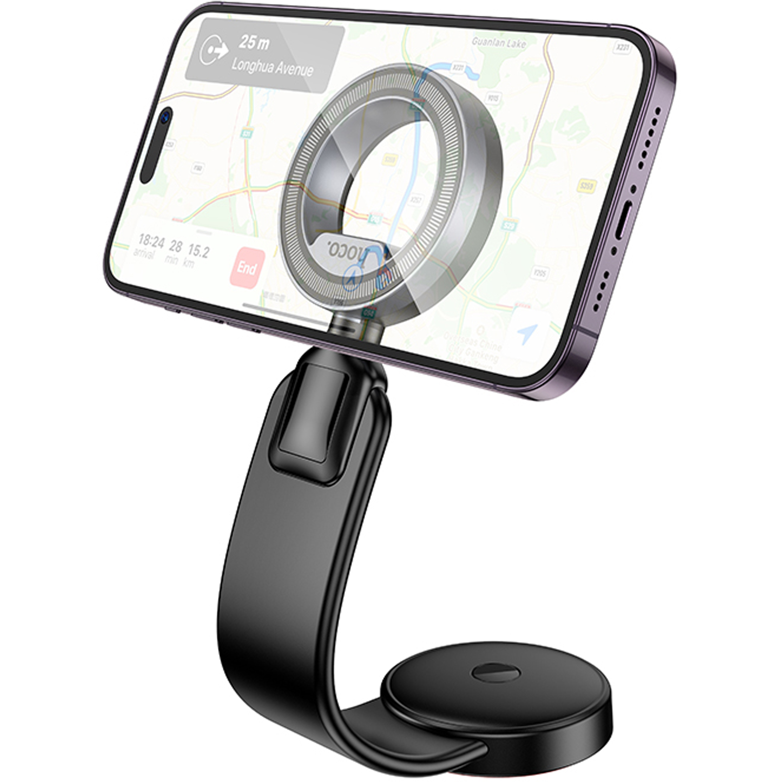 Автотримач Hoco H71 Totem Ring magnetic (center console), Black metal gray 3, купити оптом з доставкою
