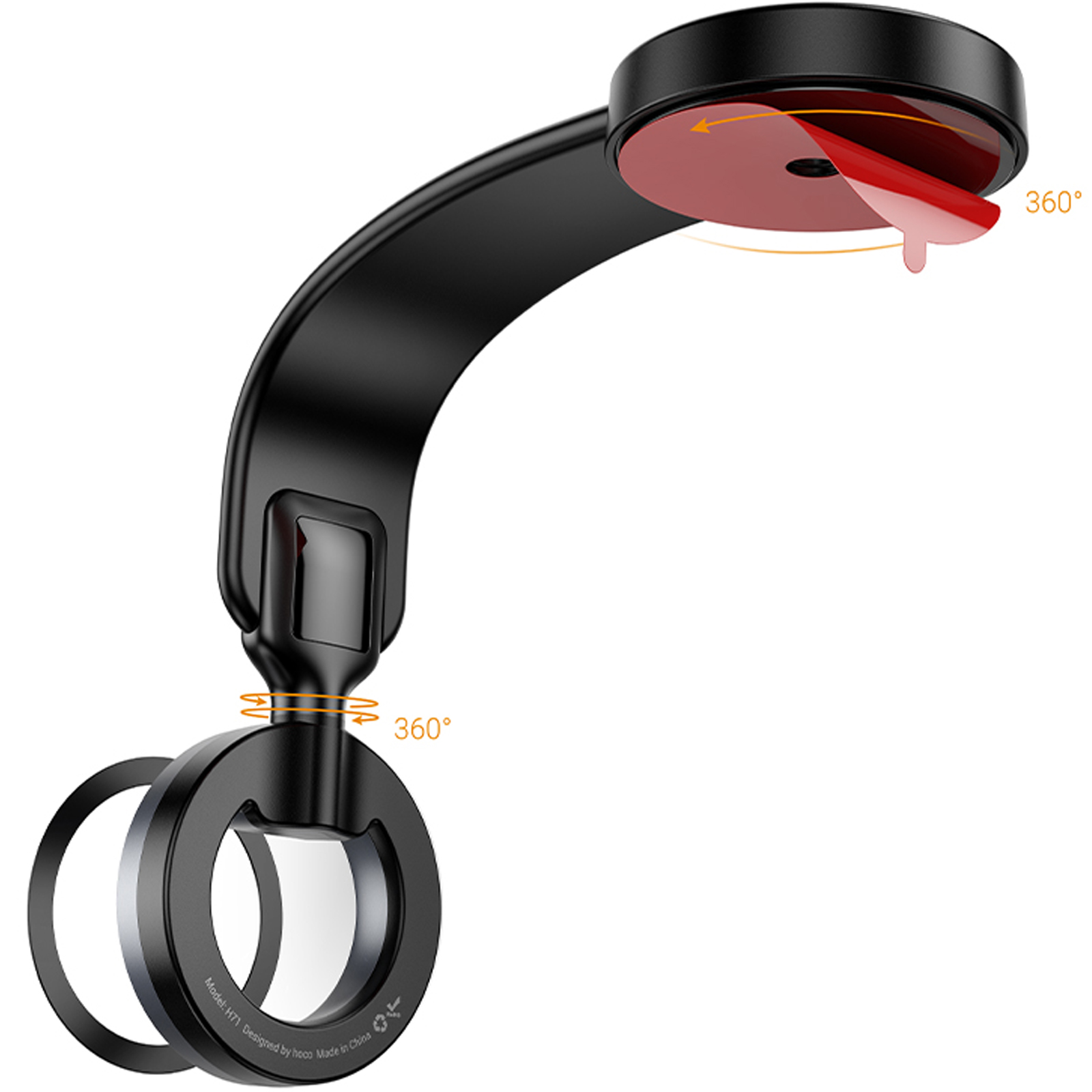 Автотримач Hoco H71 Totem Ring magnetic (center console), Black metal gray 5, купити оптом з доставкою