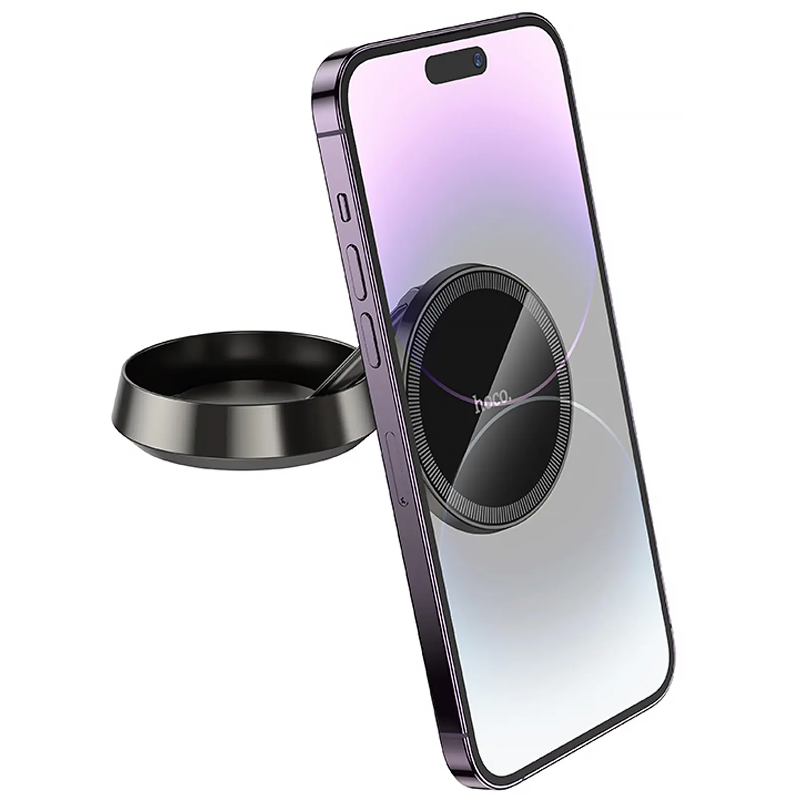 Автодержатель Hoco H83 Metal ring magnetic (center console), Metal grey 1, купить оптом с доставкой